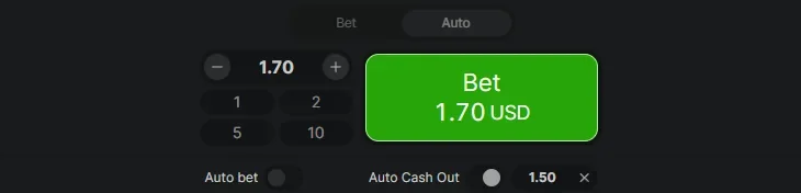Auto-cashout setting at 1.5x on mobile