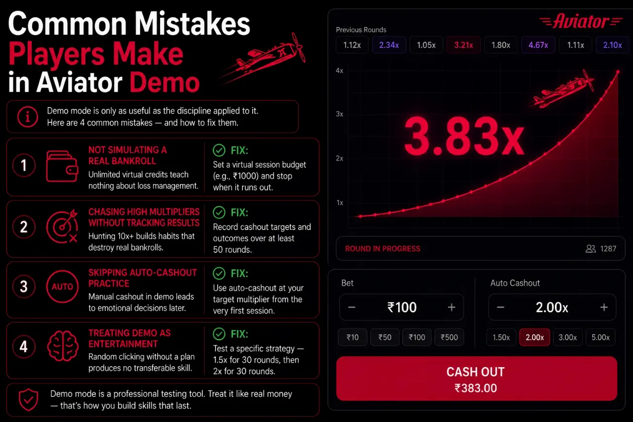 Aviator demo screen showing common player errors