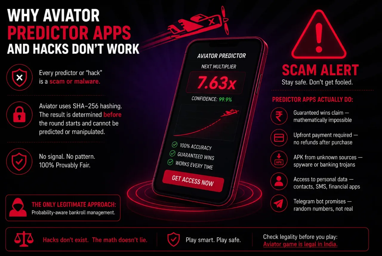 Fake predictor app on phone screen, red warning icon